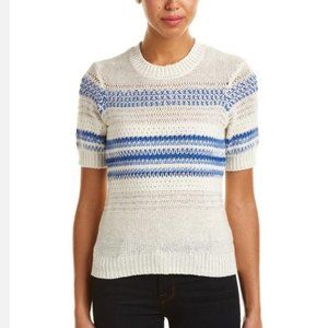 Current/Elliott The Mixed Stitch Stripe Half-Sleeve Sweater Blue Horizon 1 Small